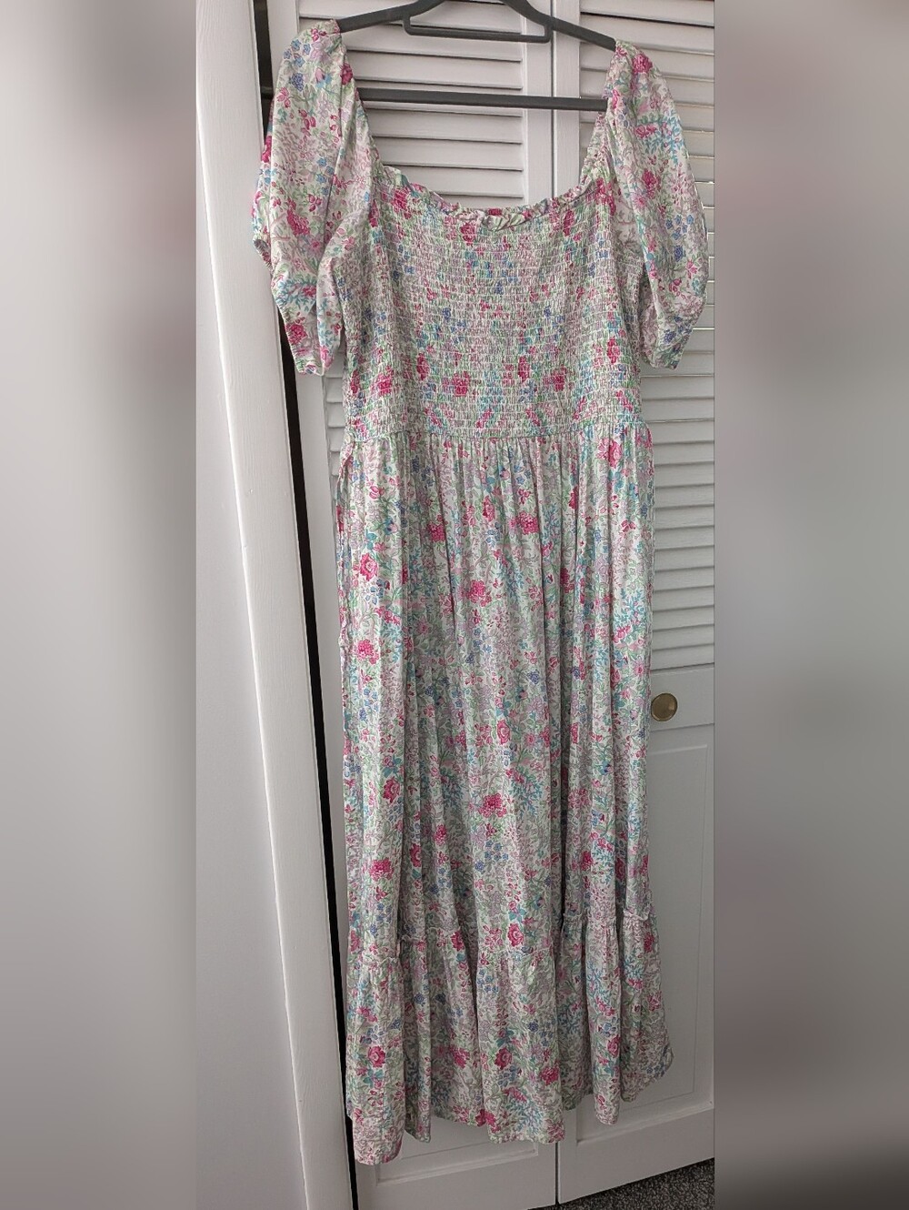April Cornell Garden Dress Floral Smocked Puff Sleeve Cottagecore Maxi M